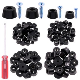 Cimeton 100 Sets 4 Sizes Screw-on Round Black Rubber Feet Bumpers Pads for Cutting Board Amps Cabinet Tables Chair Sofa w Stainless Screws and Bonus Mounting Screwdriver