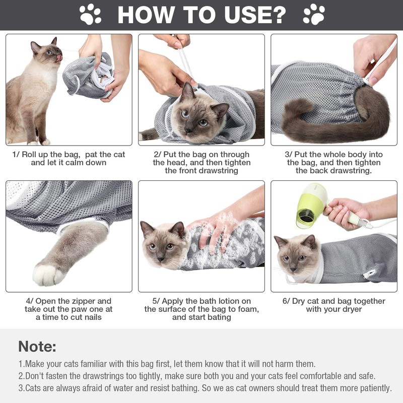 Cat Shower Net Bag Grooming Bathing Adjustable Washing Bag Multifunctional