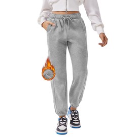 PINSPARK Women's Fleece Lined Sweatpants Winter Joggers Athletic Pants Casual Warm Sweat Pants with Pockets High Waisted Baggy Active Pants Heather Grey L