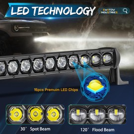 SWATOW INDUSTRIES 105W 20 Inch Single Row Light Bar with Wiring Harness Slim LED Bar Black Cover Spot Flood Offroad Lights Bumper Mount for Truck Pickup F-150 Ram Toyota UTV ATV