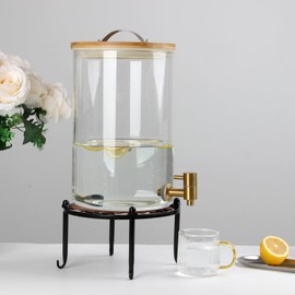 Kcgani Heavy-duty Metal Beverage Drink Dispensers Stand, Drinking Crock Cold Water Glass Container Holder, Countertop Rack Base for Juice Lemonade Dispenser Mason Jar, Max Diameter 8", Black