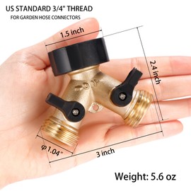 Sanpaint Garden Hose Splitter 2 Way Heavy Duty, Y Connector Brass Garden Hose Adapter, 2 Pack Hose Bib Splitter with 4 Extra Rubber Washers