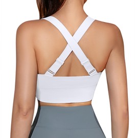 Leversic Sports Bra Adjustable Straps Women Workout Bra Padding Bras Mid Impact Gym Bras for Yoga Fitness Running(White,XL)
