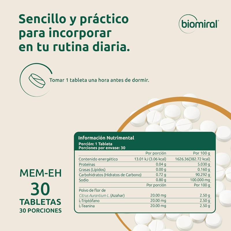Biomiral Mem-Eh Relaxation Supplement - L-Theanine & L-Tryptophan - 30