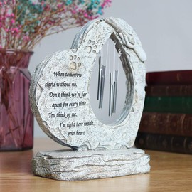 Paw Print Pet Dog Memorial Stones, Heart Shaped Dog Pet Grave Markers with Wind Chime - Indoor Outdoor Pet Tombstones for Garden Backyard Patio or Lawn - Loss of Pet Dog Gifts