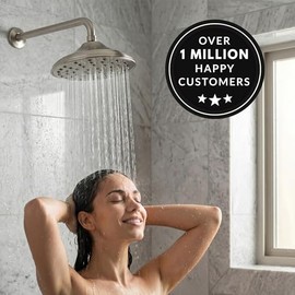 Aqua Elegante Regadera LLuviosa - Ducha Grande de Techo Grande de 20 cm con Boquillas Autolimpiantes, Alto Flujo, Fácil Instalación, Junta Esférica de Latón Ajustable - 9.5 LPM - Níquel Cepillado