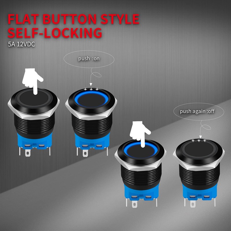 DaierTek - Interruptor de Botón Pulsador de 22 mm, Impermeable,