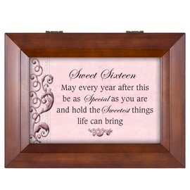 Cottage Garden Sweet Sixteen Wood Finish Jewelry Music Box - Plays Tune You are My Sunshine