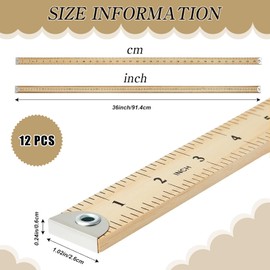 LECEHIVO 12 Pcs 36 Inches Natural Wood Yard Stick Ruler with Metal Tips and Hang Hole,Clothing Measuring Meter Stick Wooden Yardstick for Home Office