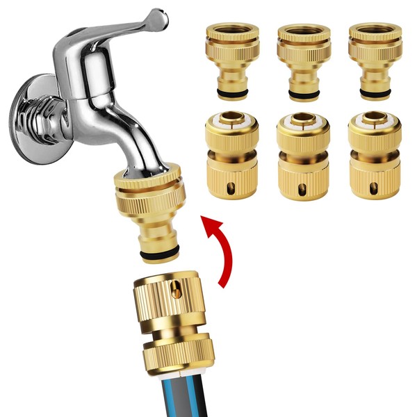 Mdlufee Brass Hose Tap Connectors - 1/2 Inch & 3/4