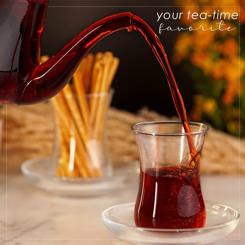 BullyBae Turkish Tea Glasses and Saucers Set (12 Pieces), Arabic
