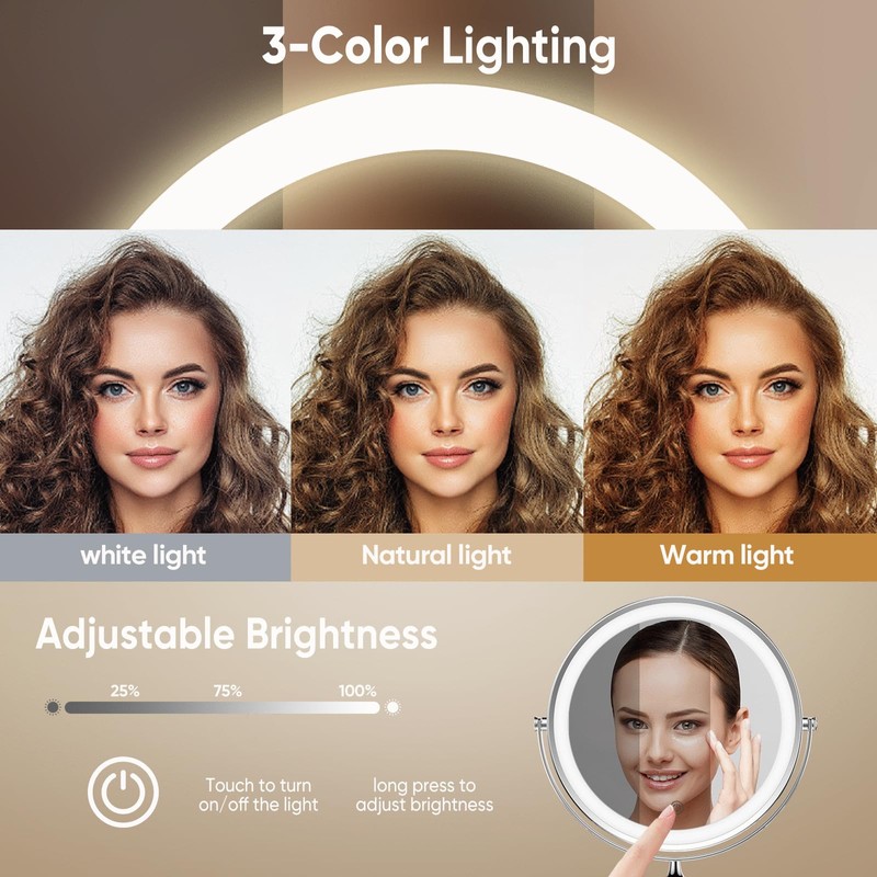 FASCINATE Rechargeable Wall Mounted Makeup Mirror with Lights and Magnification,