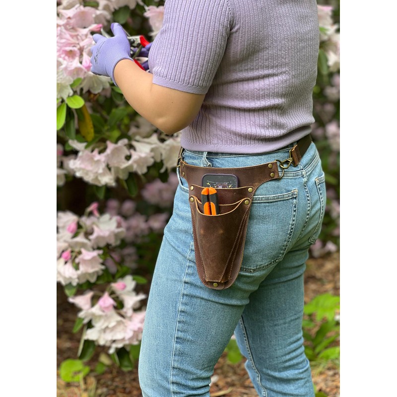 Garden Tool Belt, Handmade Premium Leather with Pouches Pockets Holster
