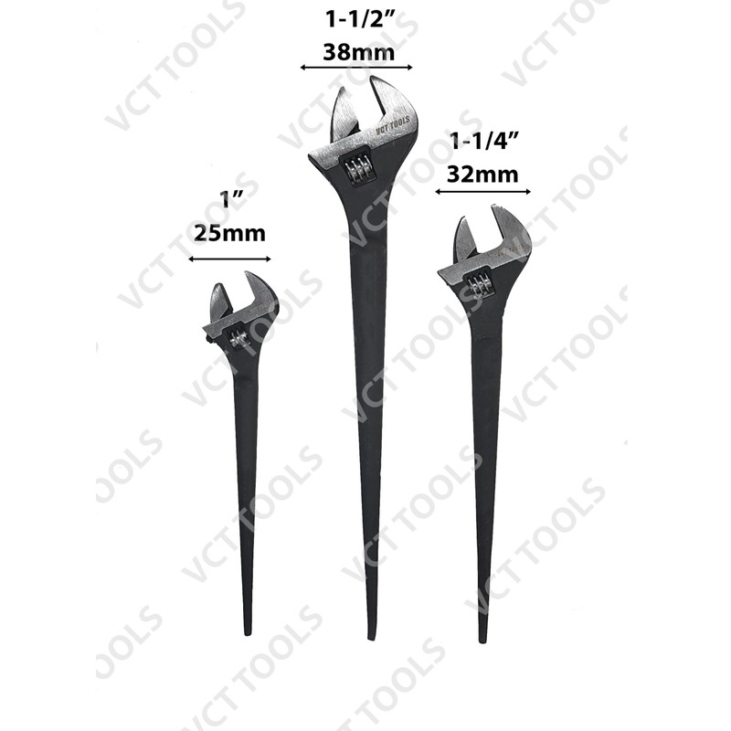 VCT 3-Pack Adjustable Construction Spud Wrench Set 10", 12", and
