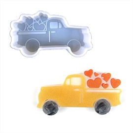 Duawenki Pickup Truck with Love Shape Car Freshie Silicone Mold for Making Soap Aroma Beads Car Freshie, Pendant, Candle, Resin