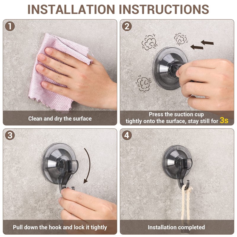 GlobaLink Bathroom Suction Hooks - 2 Pack Reusable Sucker Hooks