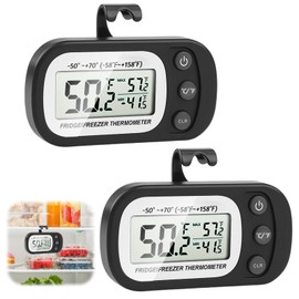 Fridge Thermometer Digital Freezer Thermometer with Hook with Large LCD Display Easy to Read LCD Display Min/Max Function 3 Support Methods °C/°F Convertible for Home Restaurants Bars 2 Pack