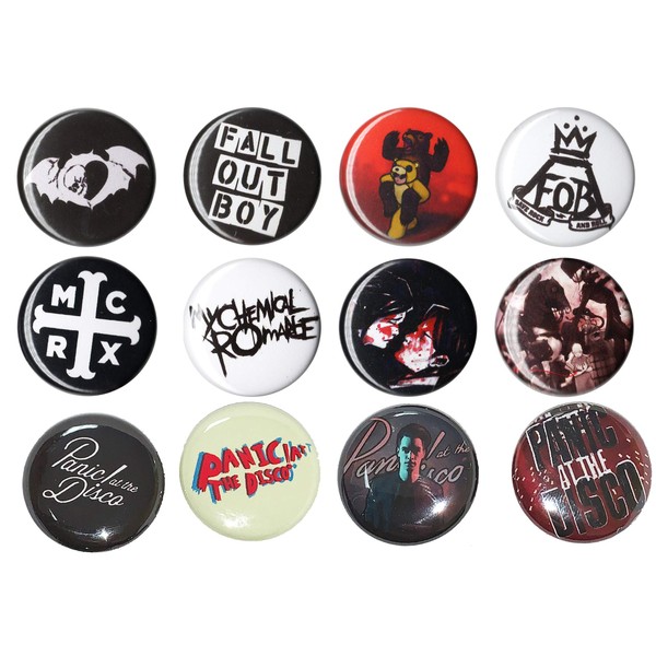 12 Button Set - Punk Emo Bands - 1 inch pin Back
