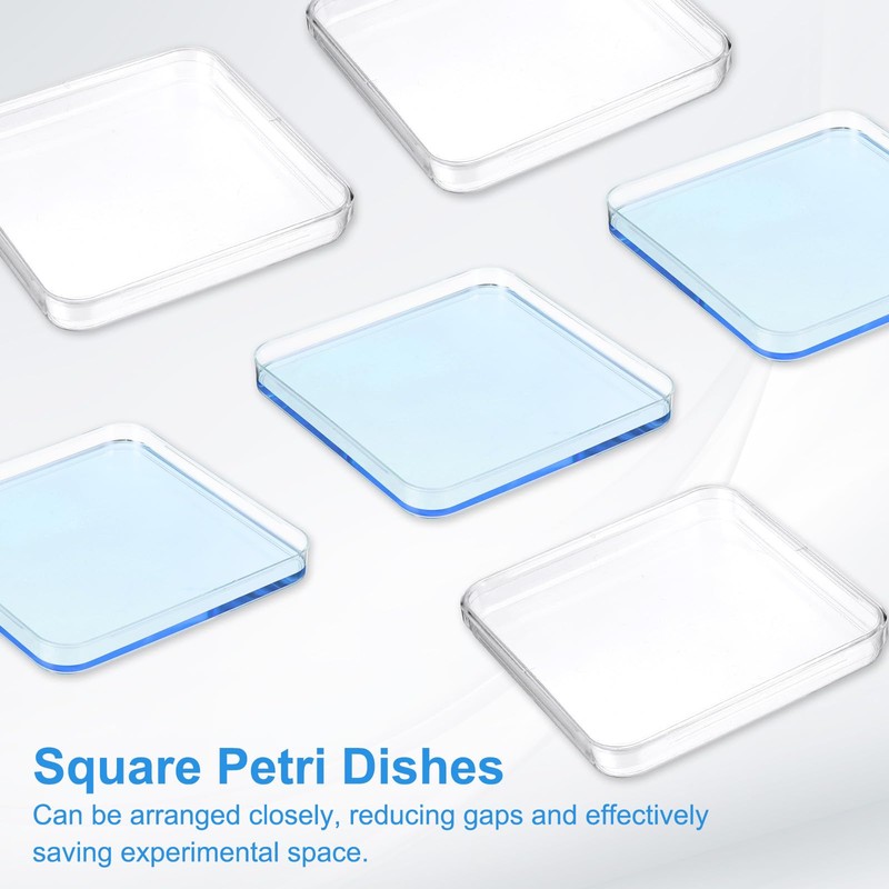 PATIKIL 10cm/3.9 Inch Plastic Petri Dishes with Lids, Square Culture