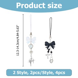 Hobbspring 4Pcs 2 Styles Cute Phone Charms Acrylic Mobile Straps Butterfly Heart Bowknot Phone Pendants Detachable Keychain Charms for Phone Bag Purse Backpack Camera Decor