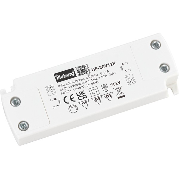 illuburg LED Transformer 12 V 20 W Flat Flicker-Free Silent