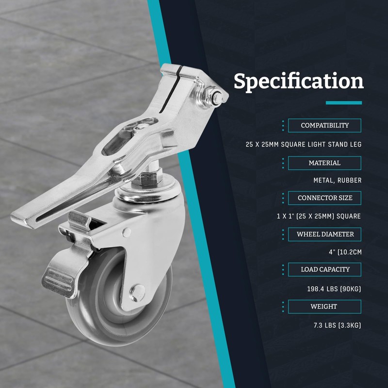 Flashpoint Wheel Set with Brakes for 25x25mm Square Light Stand