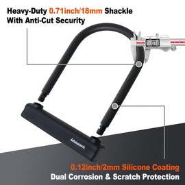 LOHASWORK Bike Lock, Anti Theft Heavy Duty Bicycle U Lock, 18mm Shackle 6ft Length Security Cable with Sturdy Mounting Bracket and 3 Keys for EBike, Motorcycle, Electric Scooter