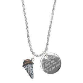 Delight Jewelry Silvertone 3-D Resin Chocolate Ice Cream Cone with Crystals I Knew You, I Set You Apart Charm Necklace, 20"+3"
