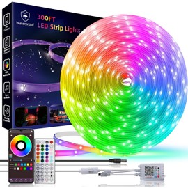 300ft Outdoor Led Strip Lights Waterproof, Trimmable Led Strip Lights Music Sync, RGB IP65 Waterproof Outside Led Lights Strip With Remote & App, Exterior Led Rope Light Waterproof For Pool Roof Yard