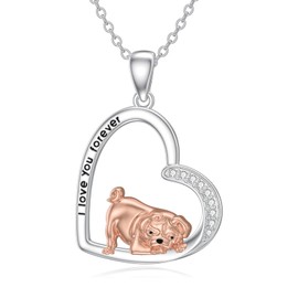 ROMANTICWORK French Bulldog Necklace Sterling Silver Cute Heart Dog Pendant Jewelry for Women Birthday Gifts