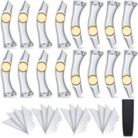Leriton 16 Pcs Silver Fixed Blade Roofing Knife Heavy Duty Roofer's Knife Utility Knife Roofing Tools Box Cutter with Holster Belt Clip for Carpet