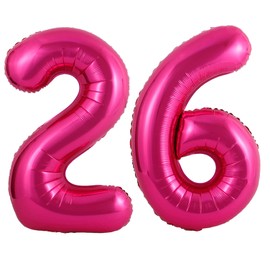 40 Inch Hot Pink 26 Number Balloons Giant Jumbo Huge 26 or 62 Foil Mylar Helium Number Balloons Dark Pink Birthday Mylar Digital Balloons 26th or 62th Birthday Anniversary Events Party Decorations