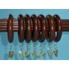 1-3/8" Solid Wood Drapery Rings with Brass Clips in Coffee