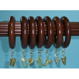 1-3/8" Solid Wood Drapery Rings with Brass Clips in Coffee Finish