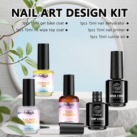 Fcozjpk Nail Dehydrator and Primer with Gel Base & Top Coat Set Cuticle Oil, 5PCS Nail Prep Kit for Acrylic and Gels Nail Polish No Wipe Gel Top Coat Manicure Bonder Liquid Nails Tech Must-have Set