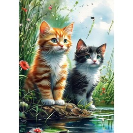 Qukle Kitty Diamond Painting Kits, 5D DIY Diamond Painting Animals Kits for Adults Beginners, Full Drill Round Diamond Art Painting Dots Craft Set Gifts 30X40cm