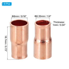 PATIKIL 5/16" to 1/4" ID Copper Reducer, 8pcs 99.9% Pure Copper Reducing Coupling Pressure Fitting Pipe Tube Connector Adapter with Sweat Solder Connection