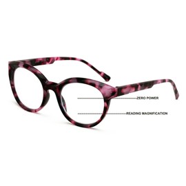 V.W.E. Women Round Progressive Clear Bifocal Reading glasses - No Line or Bubble - Zero Power on Top Reader (Purple, 2.50, x)
