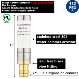 (1 Pack) Lidertik Water Hammer Arrestor 1/2 Inch PEX-A Expansion Connect Stainless Steel Chamber For Pipe LI-DSC-121-1(1 PC)
