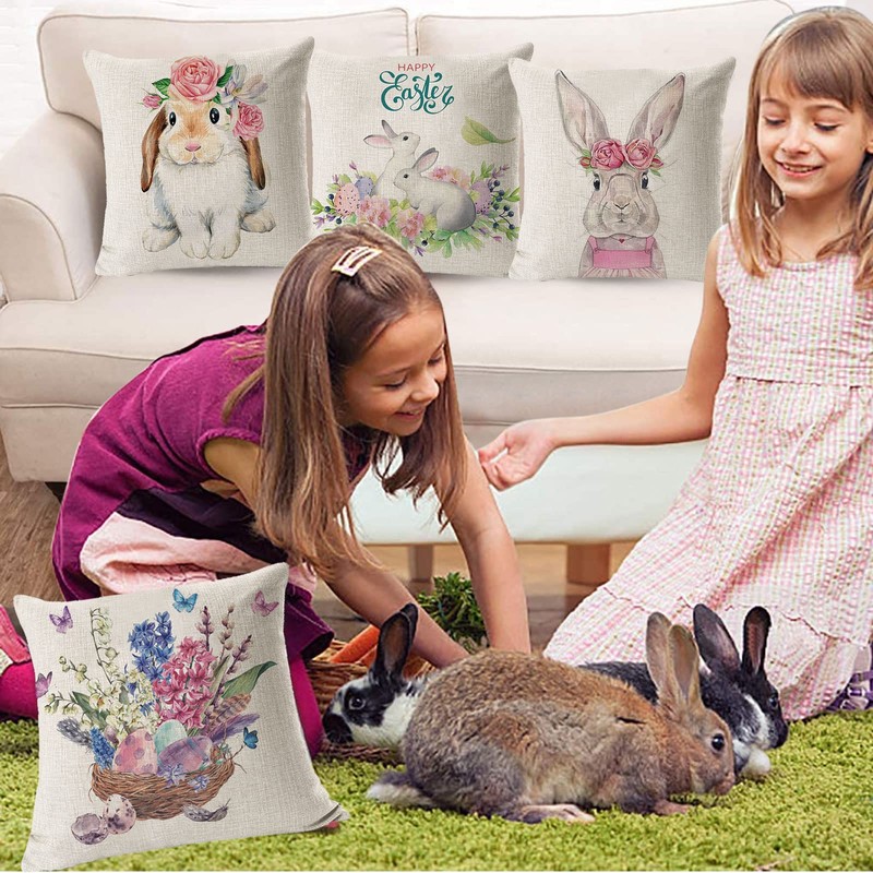 Mecctuck Pack of 4 Easter Cushion Covers, 45 x 45