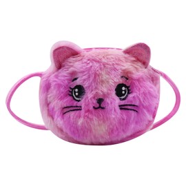 JASASCCEL Girls Kids Fluffy Fuzzy Cat Crossbody Purse Cute Animal Rainbow Tie Dye Plush Shoulder Bag Coin Purse