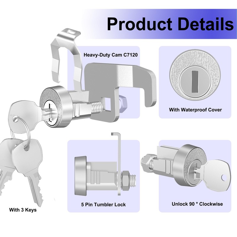Ymtzfu 3 Pack Mailbox Lock Replacement,Mailbox Lock Heavy-Duty Cam C7120