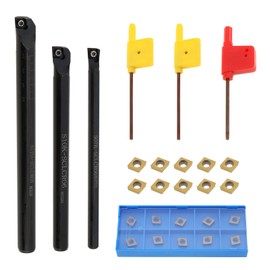 CLAHJQX Lathe Boring Bar Set 3pcs S07K/S10K/S12M Turning Boring Bar with 10pcs CCMT060204 Carbide Inserts, Black Inserts CNC Metal Lathe Tool Holder