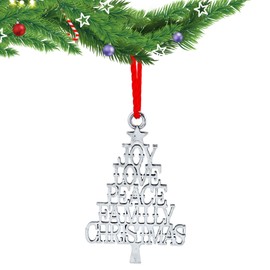 2023 Solid Pewter Metal Christmas Tree Ornament Hanging Pendants Decorations for Party Home Holiday, Christmas Decor Gifts with Red Rope for Friends Family Xmas Tree (Holiday Feelings)