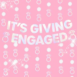It's Giving Engaged Sign Banner Engagement Party Decorations Diamond Garland Couple Engaged Foil Banner Bridal Shower Decor Wedding Party
