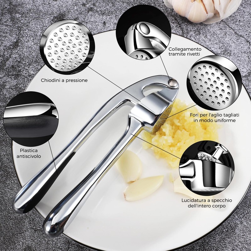 Spremiaglio in acciaio inox da cucina professionale, frantoio aglio, tritatutto