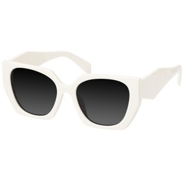 mosanana Square Cat Eye Sunglasses for Women Trendy White Creamy Cateye Rectangle Cool 90s Cute Funky Fashion 2022 Ladies 70s Retro Vintage Youth Chunky Baddie Stylish Sharp Pointed Unique 80s COCO
