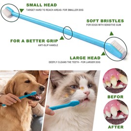 AZOFFYIU 9-Pack Dog Toothbrush Kit, Triple Head & Double Head Dog Toothbrush, 360 Finger SiliconeToothbrush, Multi-Angle Dental Cleaning Brushes for Cat Oral Health