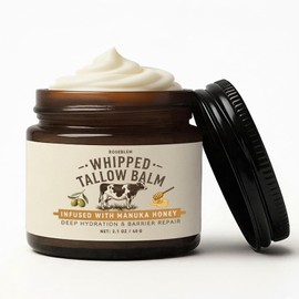 Bálsamo de miel de sarga batida, sarga de res para la cara de la piel, bálsamo de sarga de res 100% orgánico alimentado con pasto con miel cruda, hidratante hidratante reparador para piel seca y sensible, 2.1 onzas