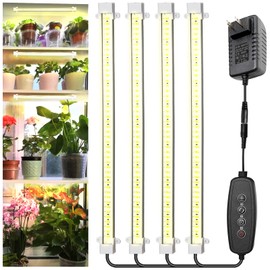 DUZFOREI Full Spectrum Sunlight Growing Lamp for Indoor Plants Grow Light Strips 4 Pack Grow Lights with Auto Timer 3/6/12H LED Grow Lights for Indoor Greenhouse Seedling, 16 Inches